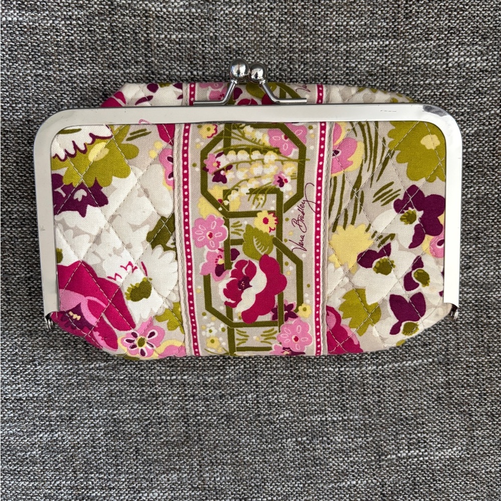 Vintage Vera Bradley Make Me Blush Kiss-Lock Clasp Pink & Green Cosmetic Pouch